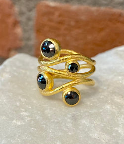 Ara Black Diamond and 24kt Gold Swirl Ring