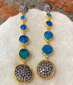 Ara Graduated Opal and White Diamond Circle Dangle Earrings