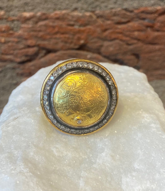 Ara Ottoman Gold Coin and Diamond Statement Ring