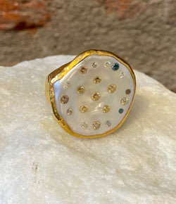 Ara Mother of Pearl, Diamond and 24kt Gold Circle Ring