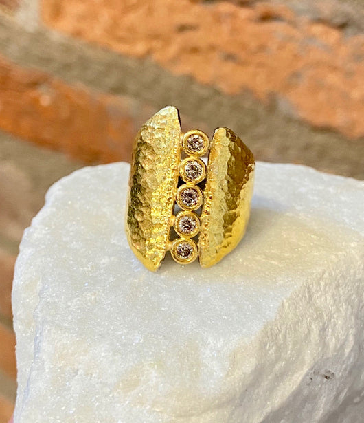 Ara 5 Diamond and 24kt Gold Assymetrical Ring