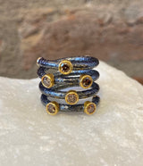 Ara Brown Diamond, 24kt Gold and Oxidized Silver Spiral Ring
