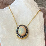 Ara Opal Center Stone and Diamond Pendant Necklace