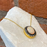 Ara Opal Center Stone and Diamond Pendant Necklace