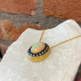 Ara Opal Center Stone and Diamond Pendant Necklace