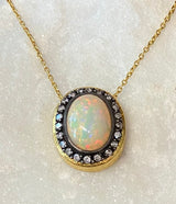 Ara Opal Center Stone and Diamond Pendant Necklace