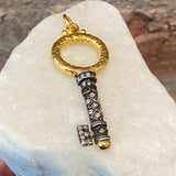 Ara 24kt Gold, Diamond and Oxidized Silver Key Pendant