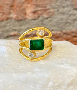 Ara Emerald, Diamond and 24kt Gold Wrap Ring