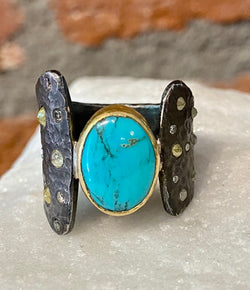 Ara Turquoise and Diamond Asymmetrical Ring