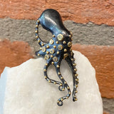 Ara 24kt Gold, Oxidized Silver and Diamond Octopus Ring
