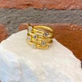 Ara 24kt Gold and Diamond Four Row Spiral Ring