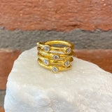 Ara 24kt Gold and Diamond Four Row Spiral Ring
