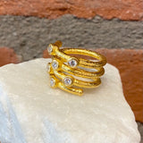 Ara 24kt Gold and Diamond Four Row Spiral Ring