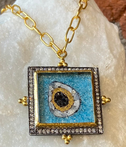Ara Evil Eye Micro Mosaic Pendant Necklace