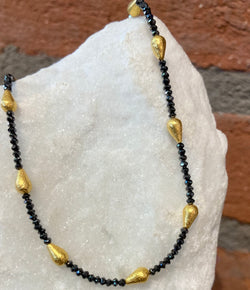 Ara 24kt Gold and Black Diamond Beaded Necklace