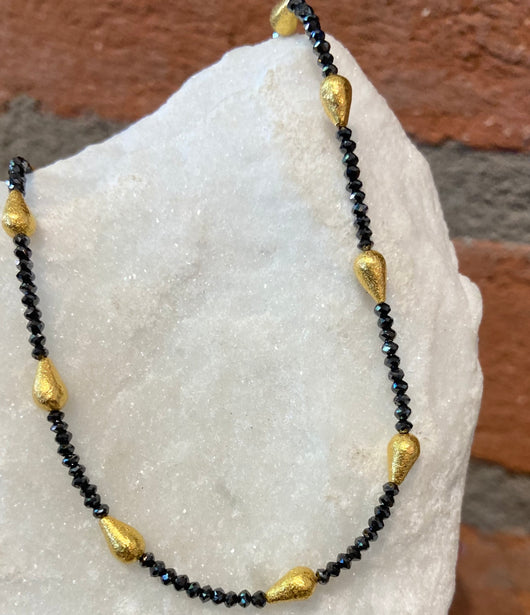 Ara 24kt Gold and Black Diamond Beaded Necklace