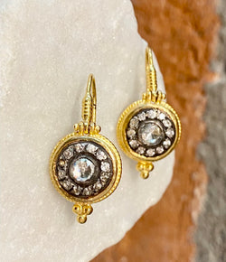 Ara White Sapphire and 24kt Gold Circle Earrings
