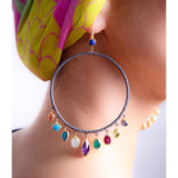Ara Multi-Gemstone 24k Gold and Oxidized Silver Circle Dangle Earrings