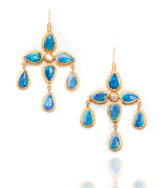 Ara Opal and Diamond Flower Dangle Earrings