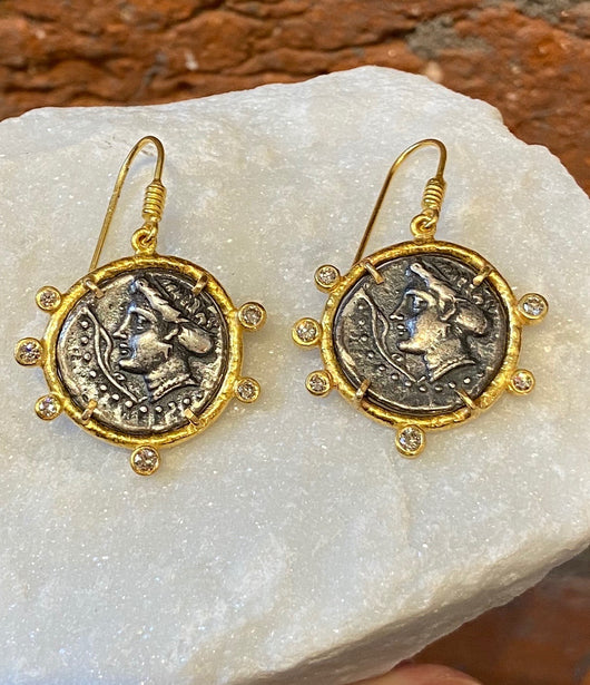 Ara Coin Replica and 24kt Gold Drop Earrings