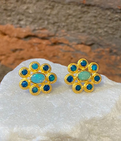 Ara Opal and 24kt Gold Flower Stud Earrings