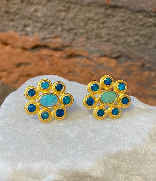 Ara Opal and 24kt Gold Flower Stud Earrings