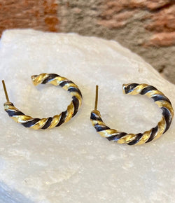 Ara 24kt Gold and Oxidized Silver Twist Hoop Earrings