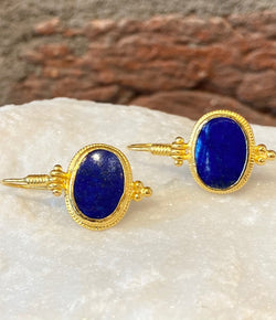 Ara Oval Lapis and 24kt Gold Drop Earrings