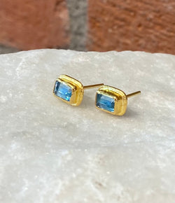 Ara 24kt Gold and Blue Topaz Post Earrings