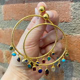 Ara Multi-Gemstone and 24kt Gold Circle Dangle Earrings