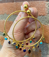 Ara Multi-Gemstone and 24kt Gold Circle Dangle Earrings