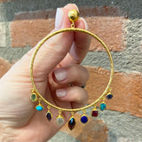 Ara Multi-Gemstone and 24kt Gold Circle Dangle Earrings