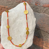 Ara Coral and 24k Gold Disc Necklace