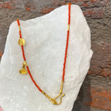 Ara Coral and 24k Gold Disc Necklace