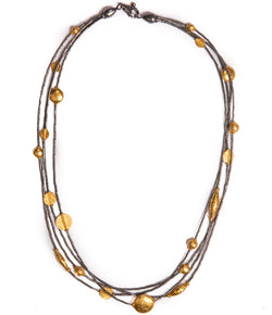 Ara 4 Strand 24kt Gold and Oxidized Sterling Silver Necklace