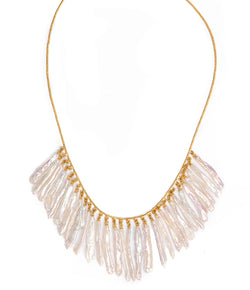 Ara Pearl and 24kt Gold Dangle Collar Necklace