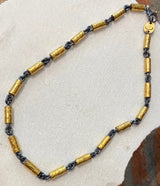 Ara Oxidized Silver Link and 24k Gold Tube Necklace