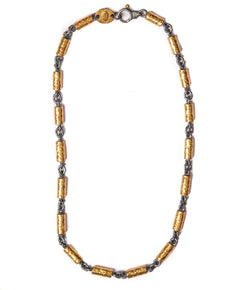 Ara Oxidized Silver Link and 24k Gold Tube Necklace