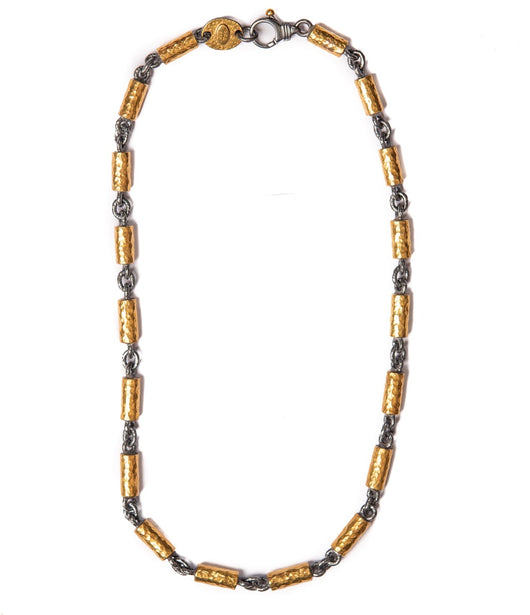 Ara Oxidized Silver Link and 24k Gold Tube Necklace