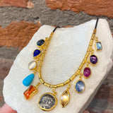 Ara Multi-Stone and 24kt Gold Pendant Necklace