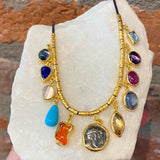 Ara Multi-Stone and 24kt Gold Pendant Necklace