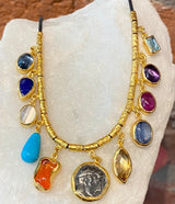 Ara Multi-Stone and 24kt Gold Pendant Necklace