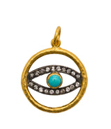 Ara 24kt Gold White Sapphire & Turquoise Evil Eye Pendant