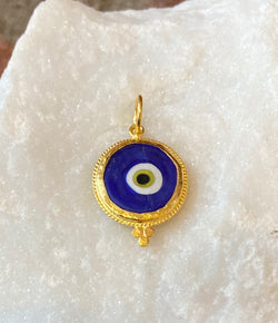 Ara 24kt Gold and Dark Blue Glass Small Evil Eye Charm