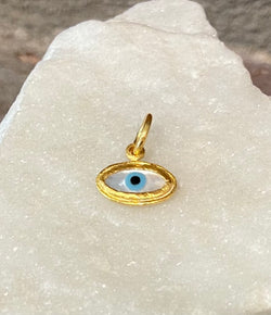 Ara Mini Mother of Pearl and 24kt Gold Evil Eye Pendant
