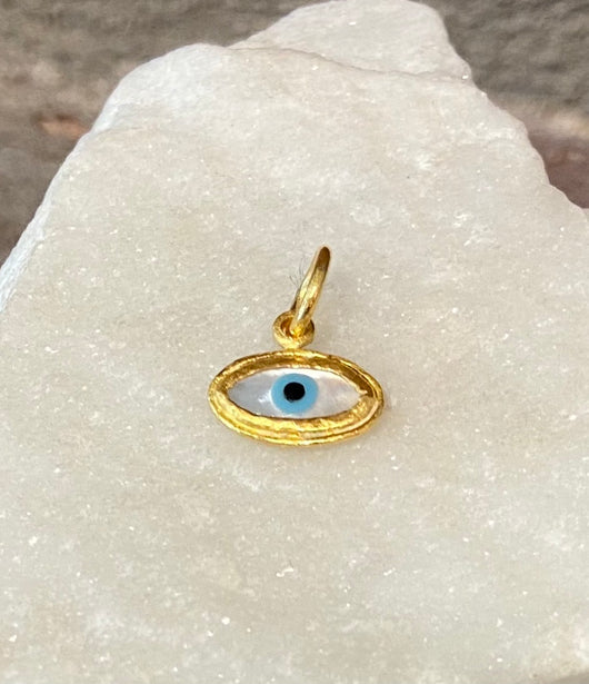 Ara Mini Mother of Pearl and 24kt Gold Evil Eye Pendant