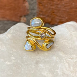 Ara Pearl, White Sapphire and 24kt Gold Swirl Ring