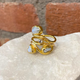 Ara Pearl, White Sapphire and 24kt Gold Swirl Ring
