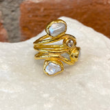 Ara Pearl, White Sapphire and 24kt Gold Swirl Ring