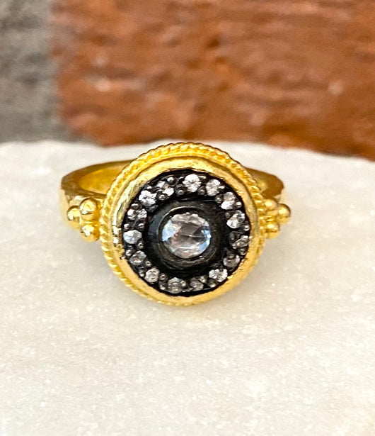 Ara White Sapphire and  24kt Gold Circle Ring